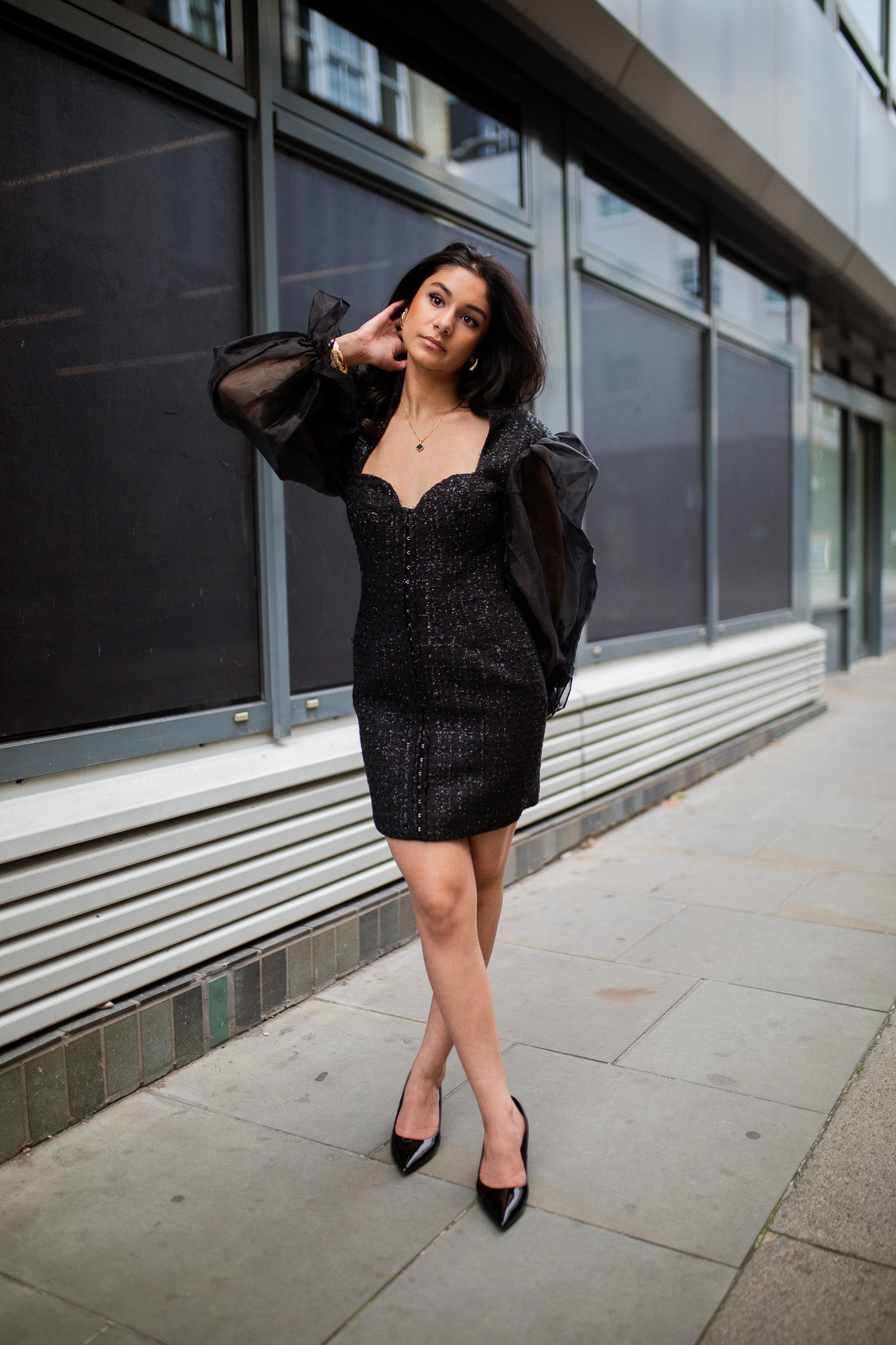 Jheez Noir Elegance Sheer Sleeve Dress