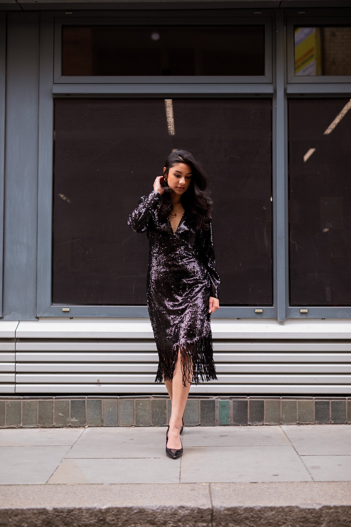 Jheez Midnight Radiance Sequin Fringe Dress
