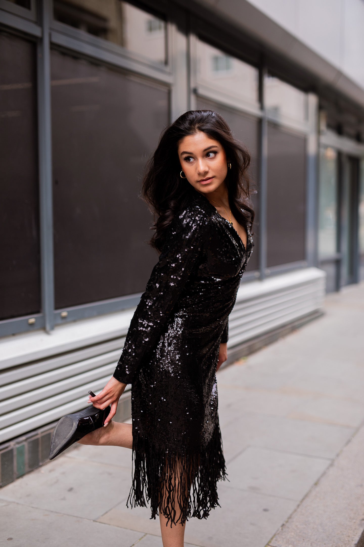 Jheez Midnight Radiance Sequin Fringe Dress