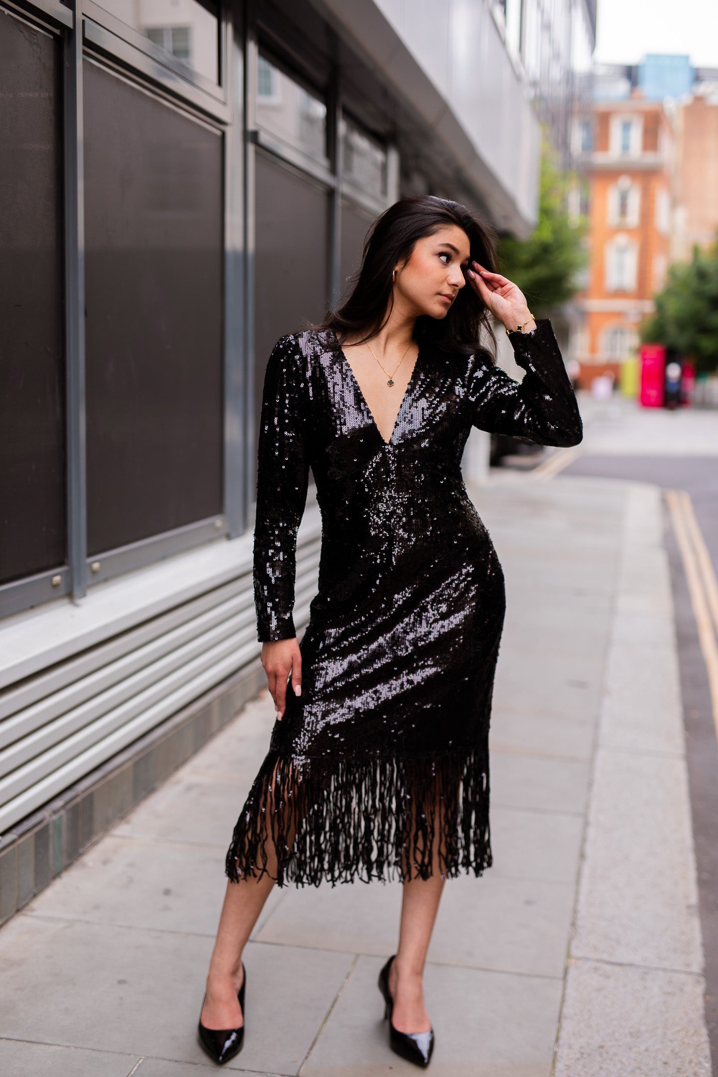 Jheez Midnight Radiance Sequin Fringe Dress