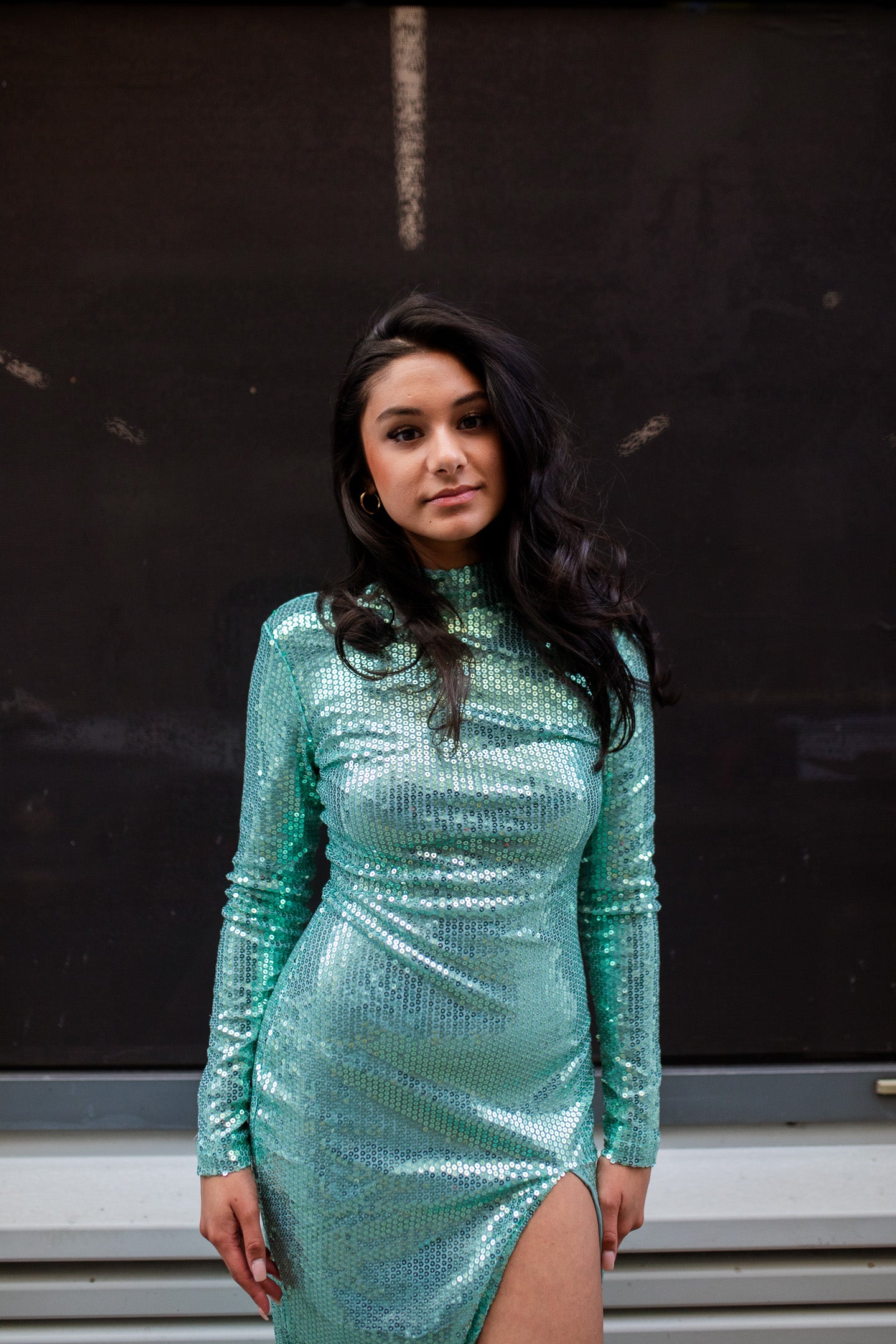 Jheez Aqua Dusk Sequin Gown