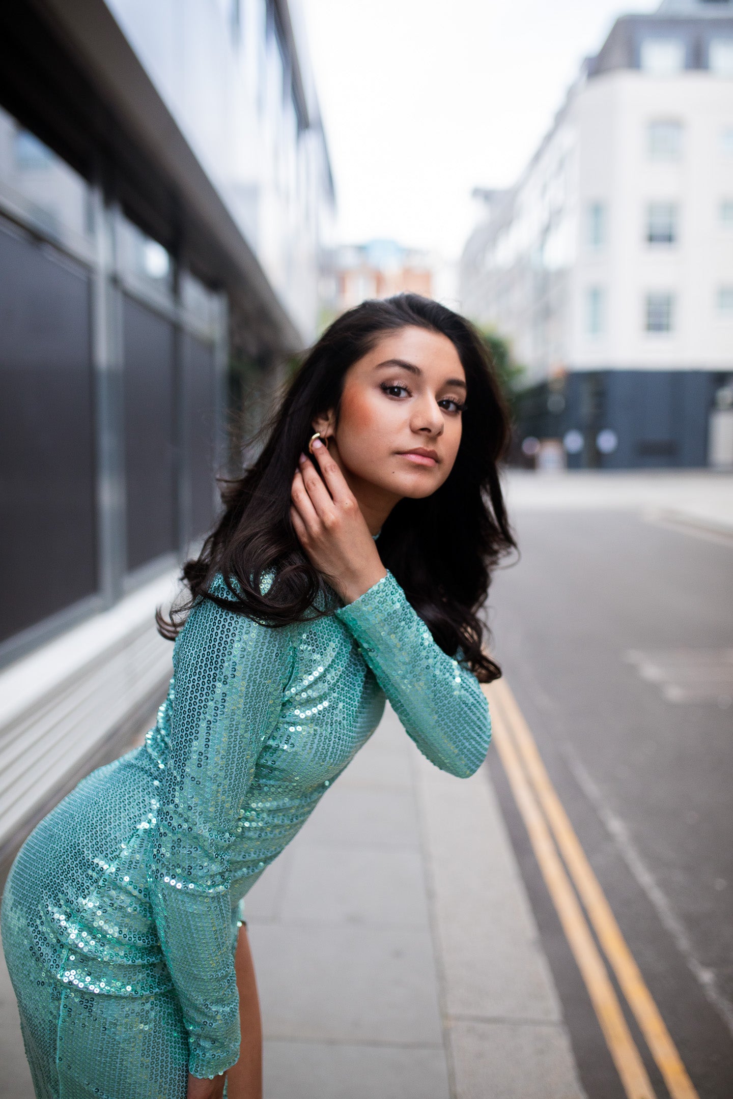 Jheez Aqua Dusk Sequin Gown