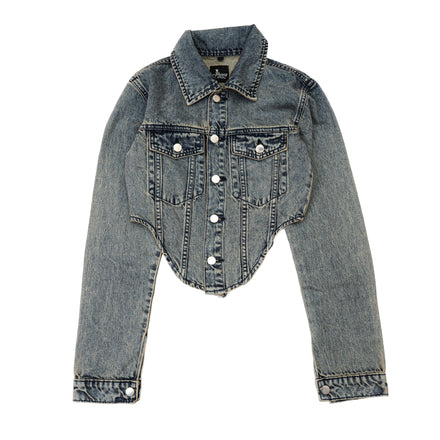 Jheez Blue Denim Cropped Shirt