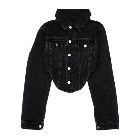 Jheez Black Denim Cropped Shirt